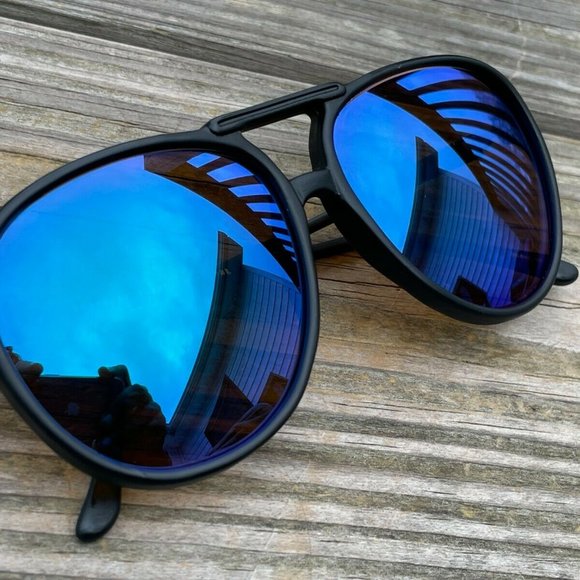 Classic Optical Sunglasses Black Frame Blue Mirror Lenses Unisex Eye Wear Shades main image 6